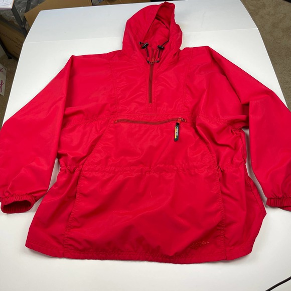 L.L. Bean Women's Red Quarter Zip Hooded Rain Jacket, L - Picture 6 of 10